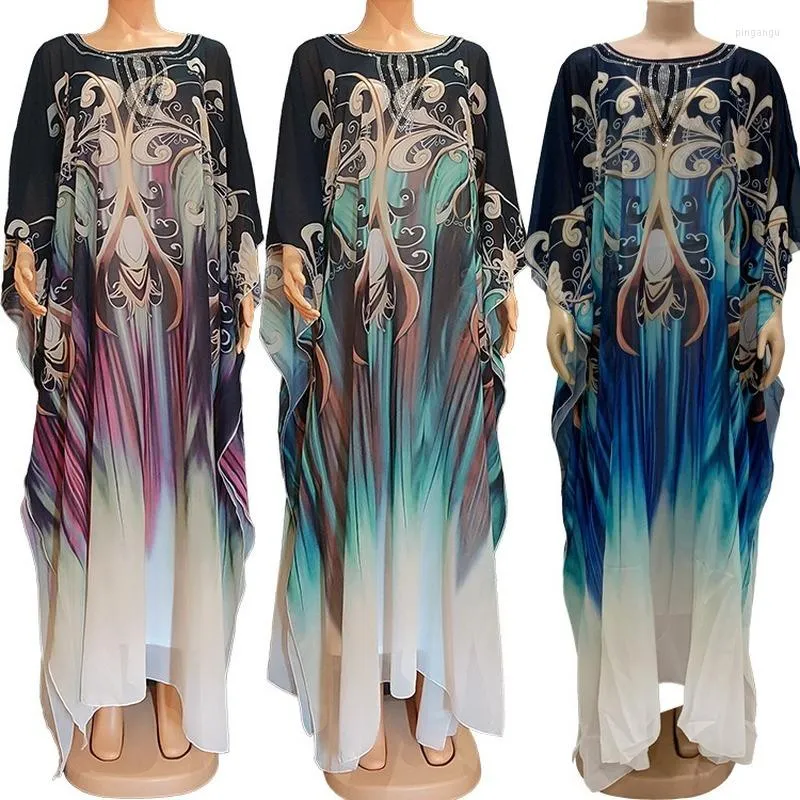 Etniska kläder Ramadan Abaya Dubai Kaftan Floral Dress African Maxi Dresses For Women 2023 Summer Plus Size Vestidos 2 Piece Chiffon Robe