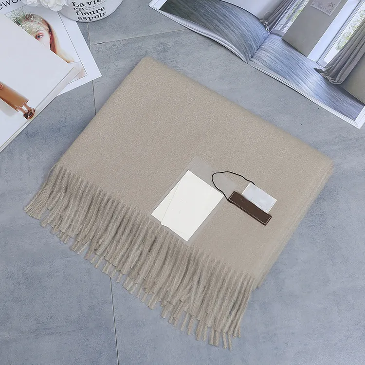 Fall Winter Pure Color Cashmere Scarf Women's Barbed Tassel Wild Monochrome Warm Scarfs Oversize Shawl