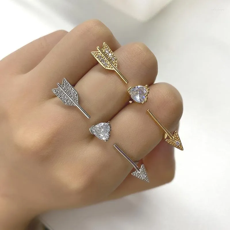 Rings de cluster Arqueiro romântico de amor anel de dedo duplo para femme requintado pano de cristal de coração anilos bijoux jóias vintage de casamento