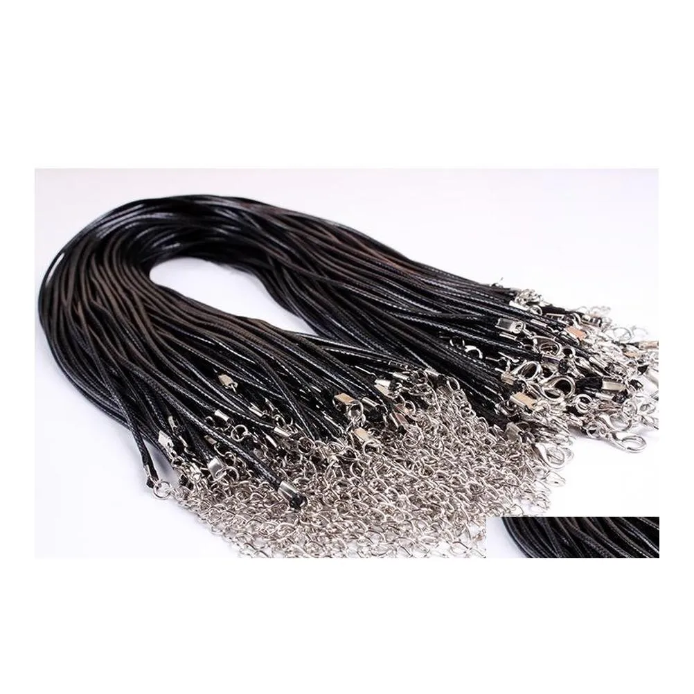 Cord Wire 100pcs mycket svart l￤der orm halsband p￤rlstr￤ng rep 45 cm diy smycken extender kedja med hummer l￥s komponent dhvum