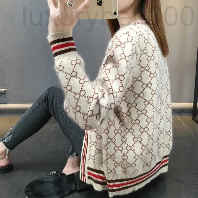 Kadın Sweaters Tasarımcısı Cardigan Sonbahar Kadınlar V Boyun Uzun Kollu Pamuk Örgü Sweater Kadın Gevşek Ceket Ceketleri Ladys Sleeve Maglione Ante