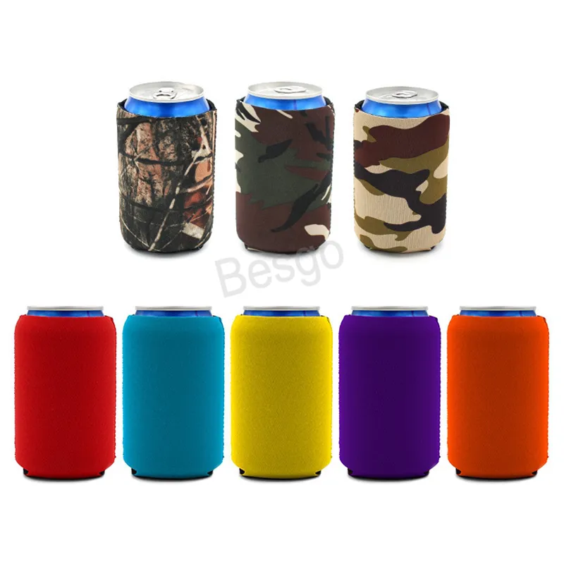 Isolants Néoprène Boissons Bière Refroidisseurs Drinkware Poignée Néoprène Bières Peut Refroidisseur Solide Couleur Tasse Couverture Koozies Bouteilles Manchon BH4616 TQQ