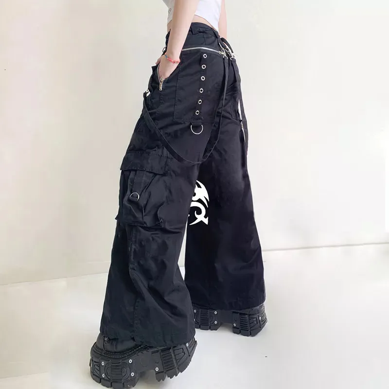 Vintage Streetwear Mens Goth Cargo Pants With Low Rise And