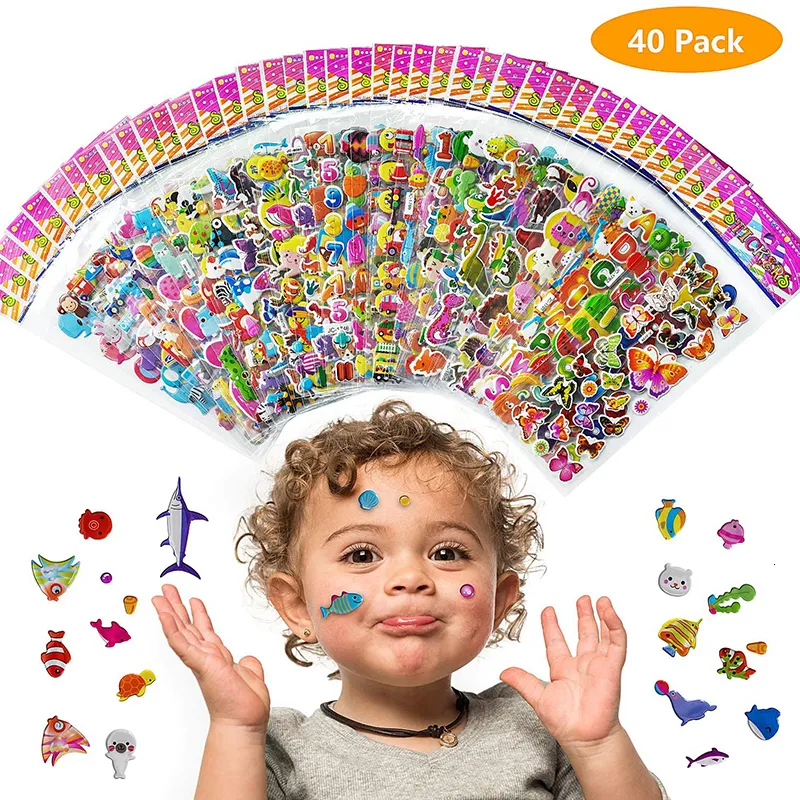 Barnens leksaks klistermärken 40 Sheets Lot Cartoon 3D Cartoons Characters Princess Random Puffy Sticker Gifts for Girls Boys Festival Party 230105