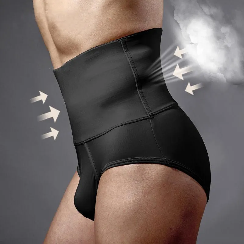 Hommes Body Shapers Sexy Latex Shorts Sous-Vêtements Body Minceur BeltsTummy Contrôle Taille Moulante Traini Corsets