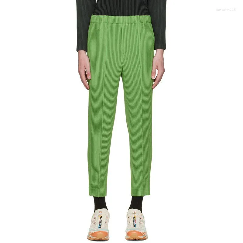 Pantalon Homme Plissé Homme Taille Haute Vert Crayon