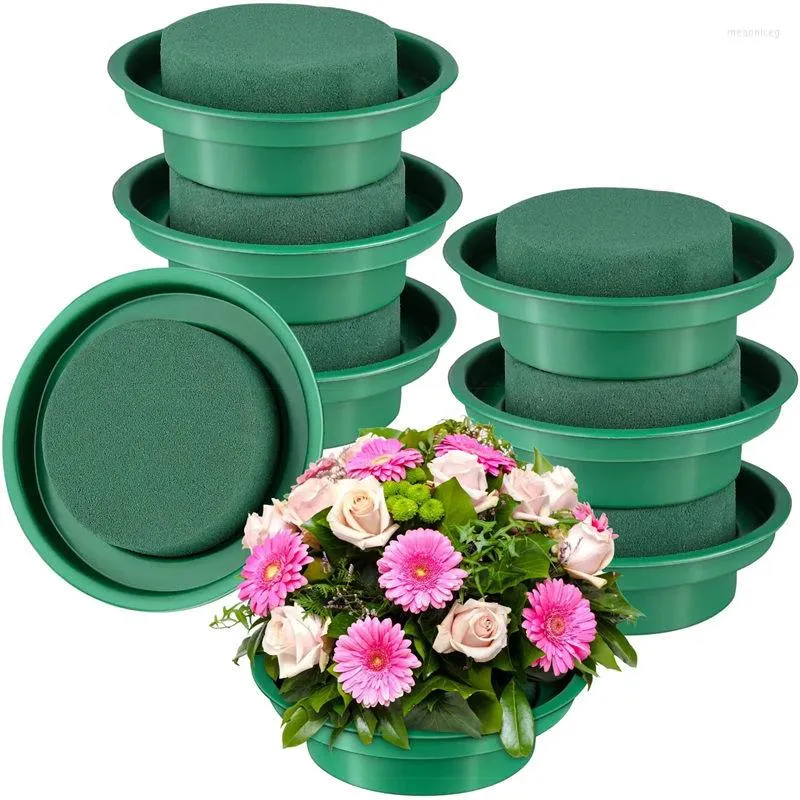Fleurs décoratives 1/3/6 pièces mousse florale avec bol bricolage artisanat Arrangement de fleurs artificielles vert rond humide pour les décors de fête de mariage