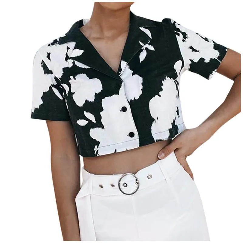 Women's Blouses & Shirts CHAMSGEND Fashion Blouse Polyester Tunic Tie-dye Printed Turn-down Collar Short Top Drop CSV