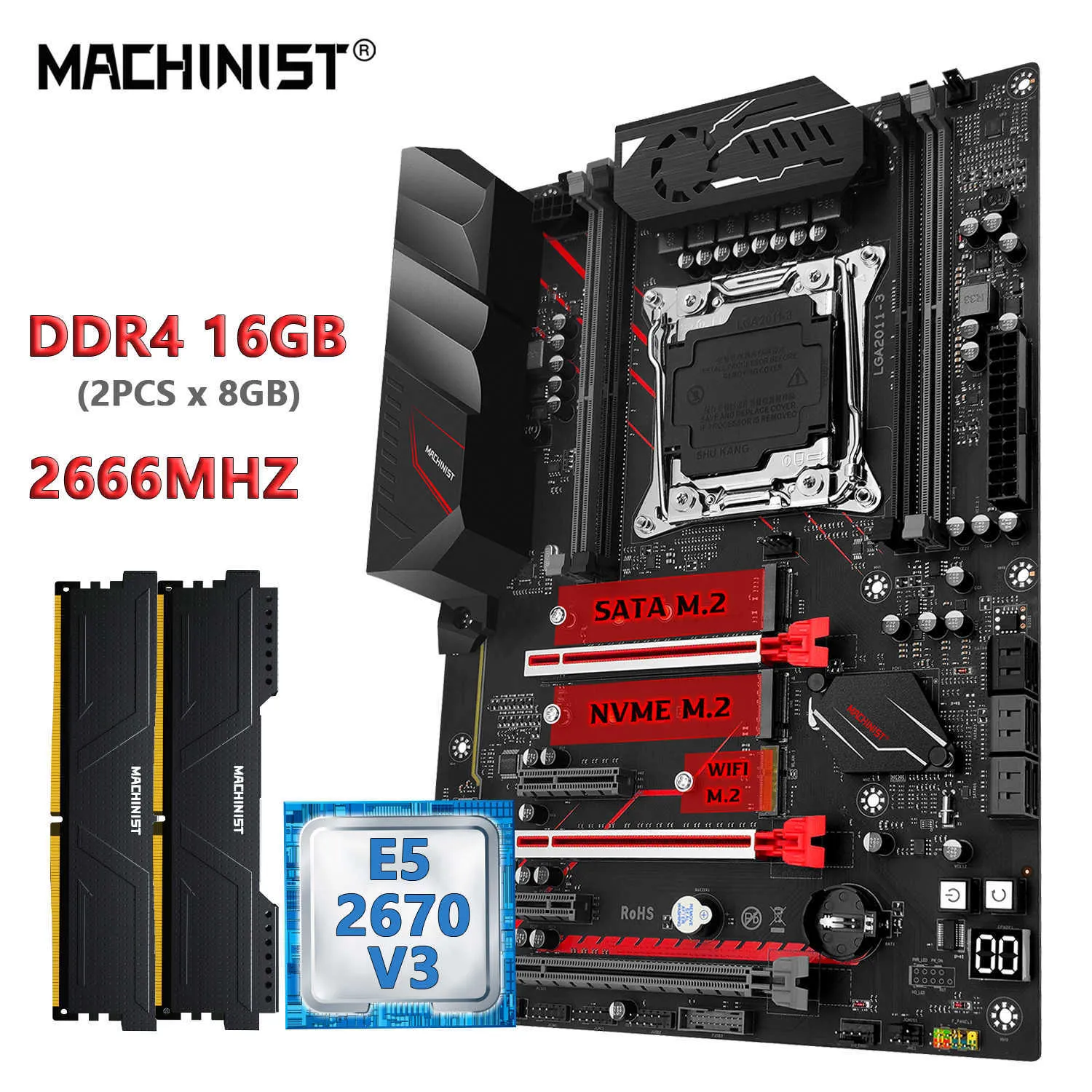 MACHINIST E5 MR9A PRO MAX ATX carte mère combinée avec processeur Intel Xeon E5 2670 V3 et DDR4 16 Go de mémoire RAM LGA 2011-3 Kit