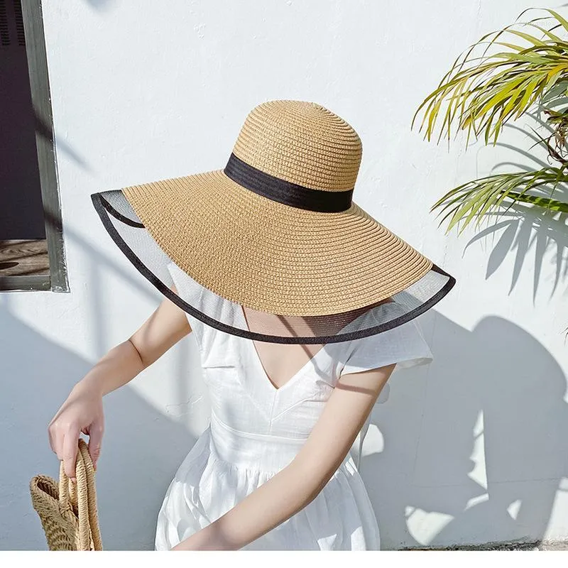 Breite Krempe Hüte Sommer Frauen Große Strohhut Strand Casual Sonnencreme Band Caps Mädchen Damen Solide Sonnenhüte Visier Gorras