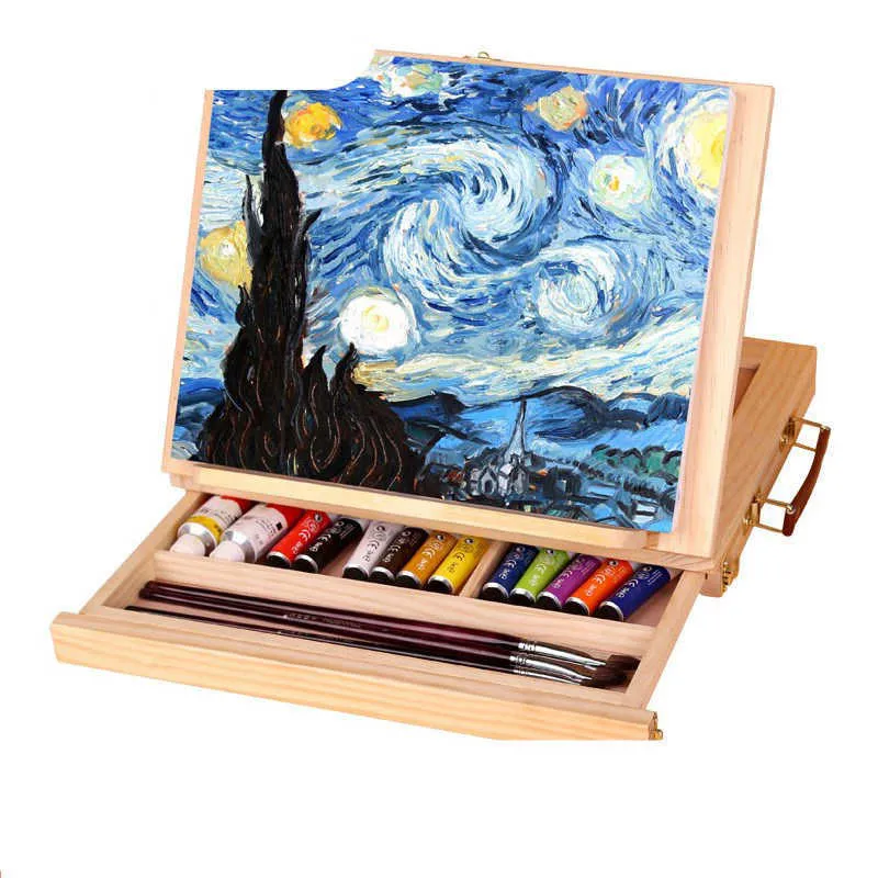 Chevalet en bois peinture artiste bureau Portable Miniature Table pliante boîte peinture à l'huile accessoires Art fournitures