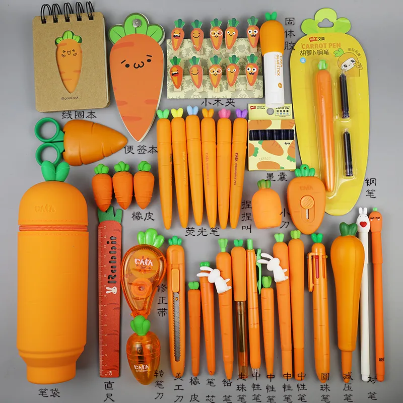 Silicone Penholder Organizer Bag  Kawaii Carrot Stationery Set