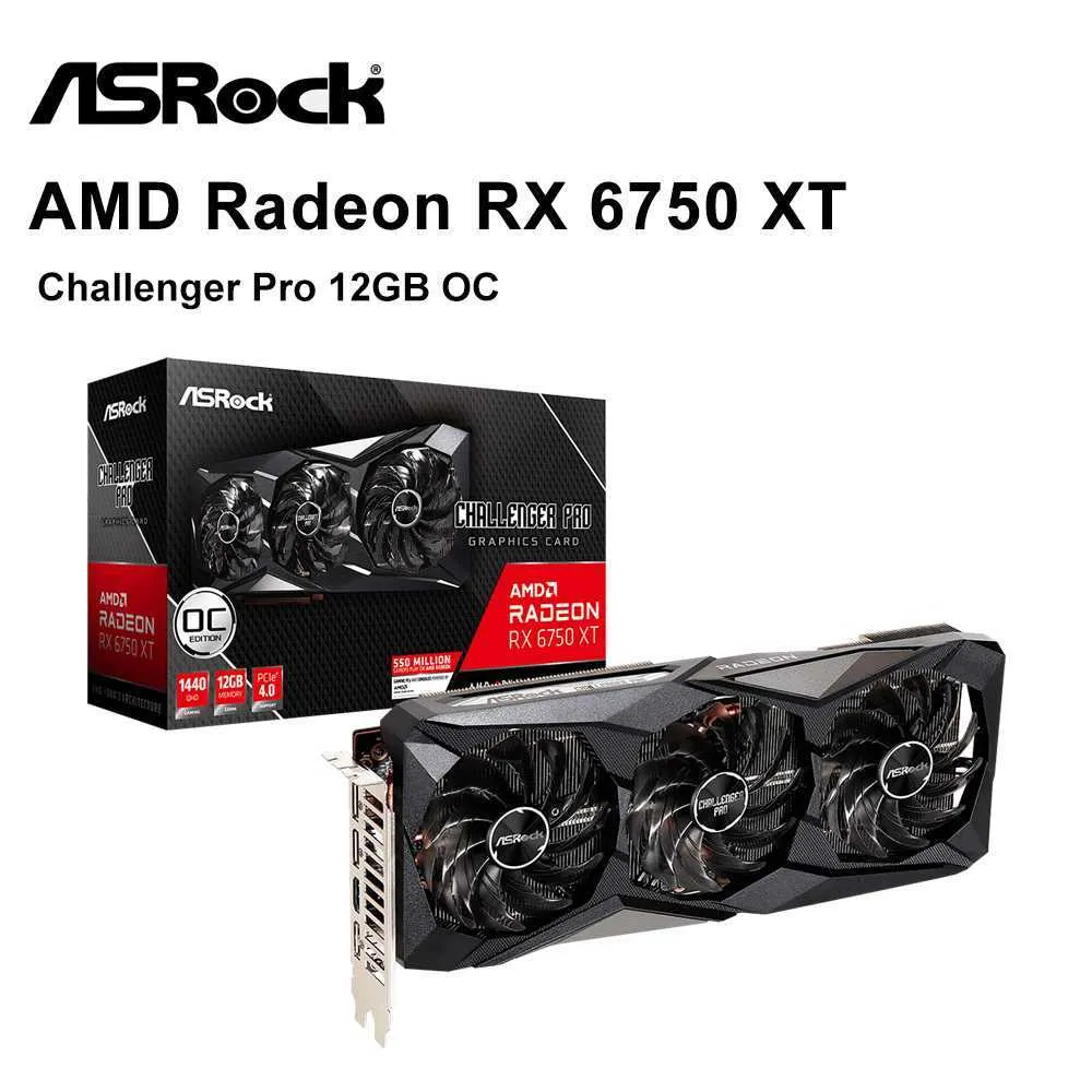 Asrock New Amd Radeon RX 6750 XT RX6750XT Graphic Card Gaming 12G 192-разрядные 7-нм видеокарты AMD GPU CPU Materboard Place De Video