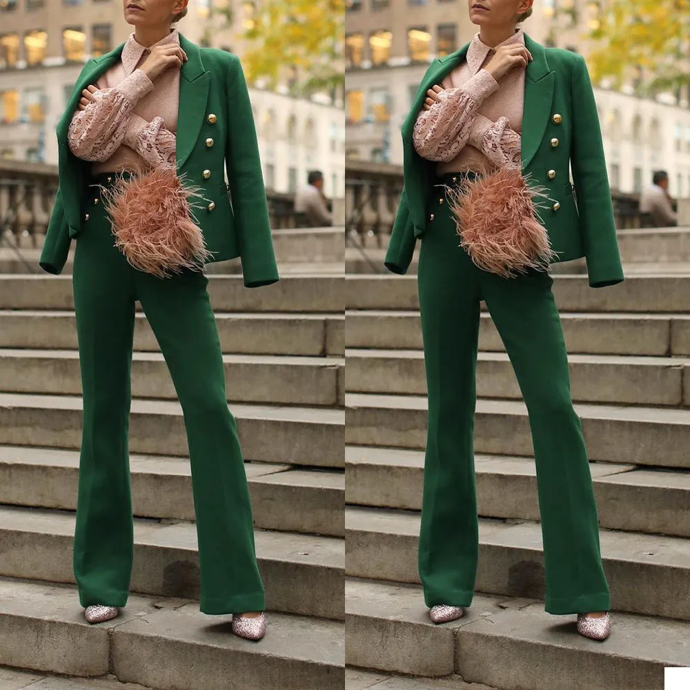 Green Velvet Leisure Women Pants Suits Street Style Outfits Evening Party  Mother of the Bride Wedding Formal Wear 2 pcs