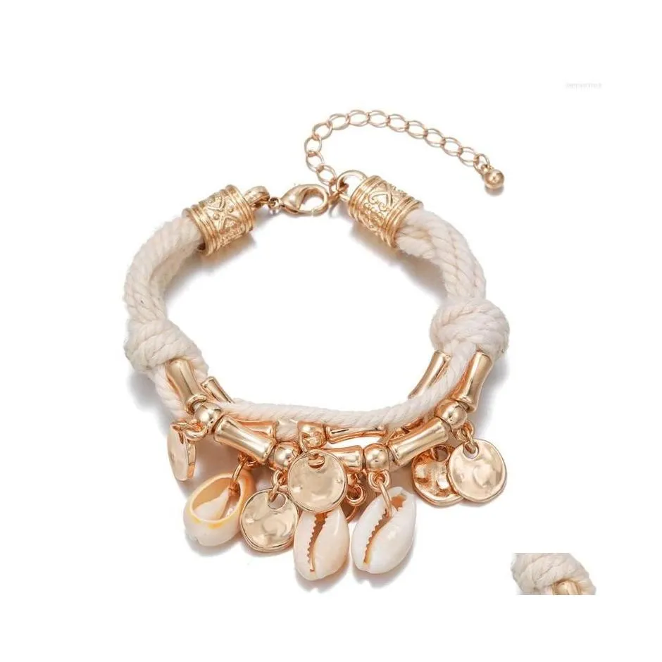 Charm Bracelets Gold Trendy Bohemia Shell Beads Braided Bracelet Bangles For Women Beach Accessories Drop Delivery Jewelry Dhlqx