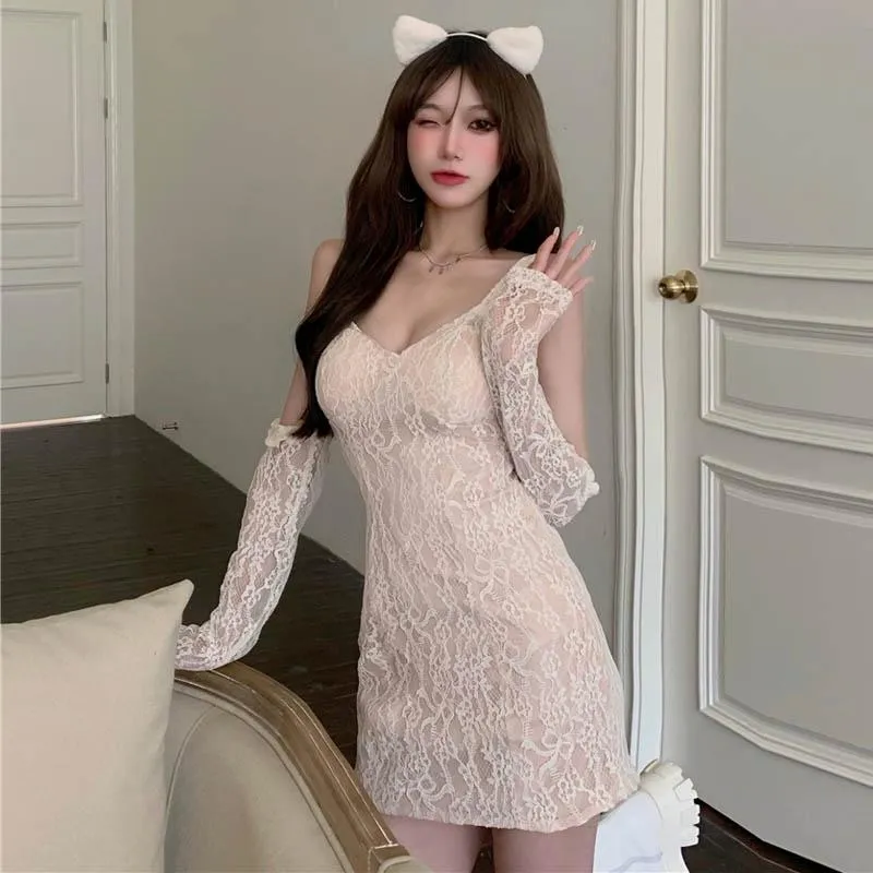 Casual Dresses White Dress Party Sexy Club Lace V-Neck Camisole Bodycon Summer Low-cut Backless For Women Off Shoulder