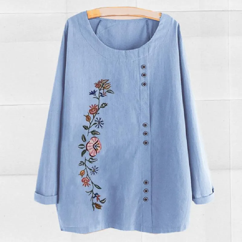 Women's Blouses Style Restoring Ancient Ways Long-sleeved Cotton And Linen T-shirt Long Sleeve O-Neck Women's Clothes Loose Shirts