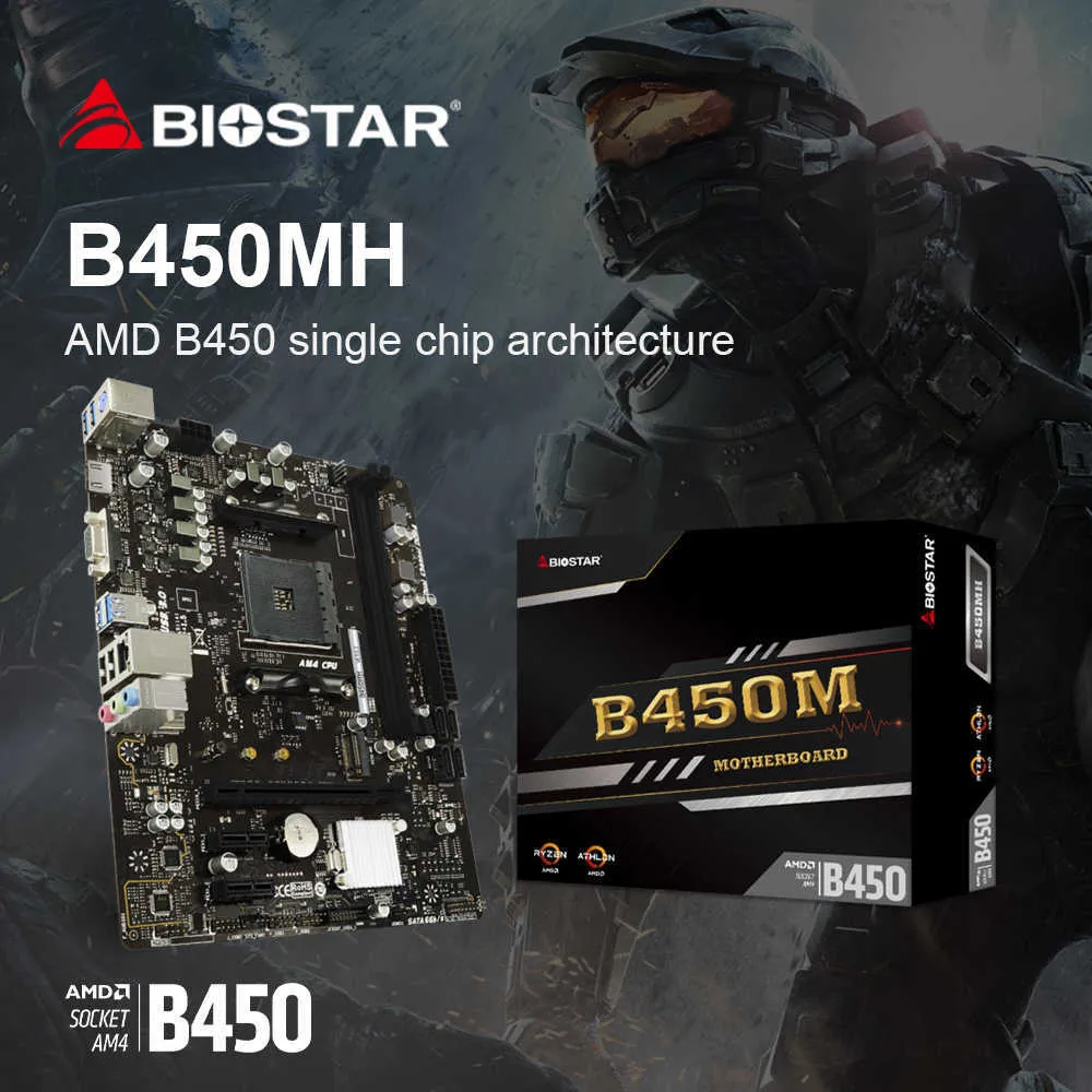 Biostar B450mh New Motherboard Socket AM4 32GB DDR4 AMD B450 Support AMD R5 R7 R9 CPU Processor Micro-ATX Placa Me