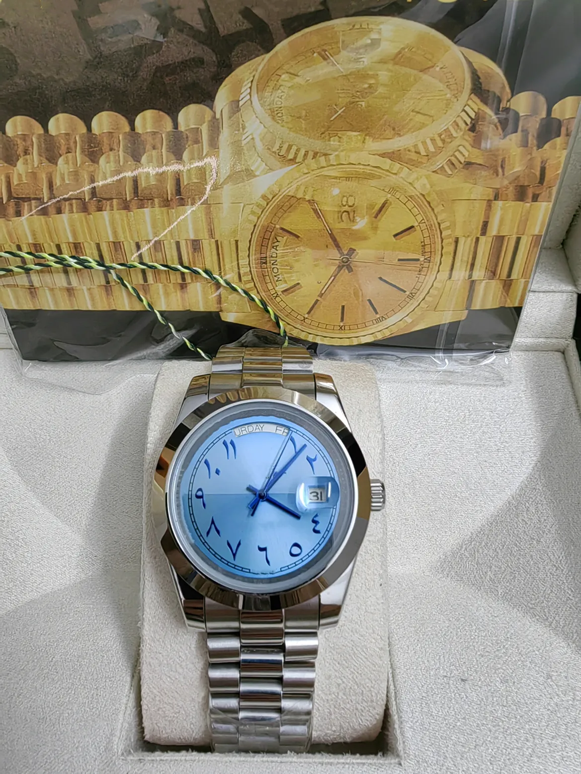 Mens Luxury Watch Elegant 41mm Timepiece With Ice Blue Arabic Dial