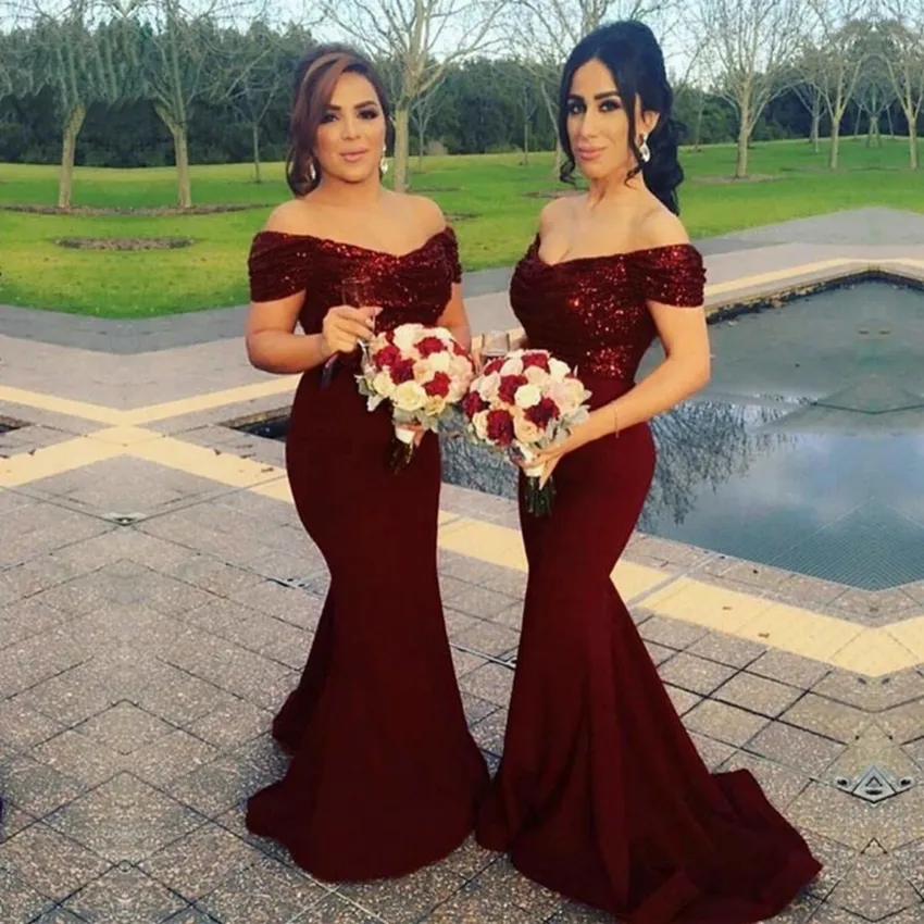 Vestidos De dama De honor sirena con lentejuelas para mujer, vestido  elegante con hombros descubiertos para invitados De boda, vestidos De  fiesta