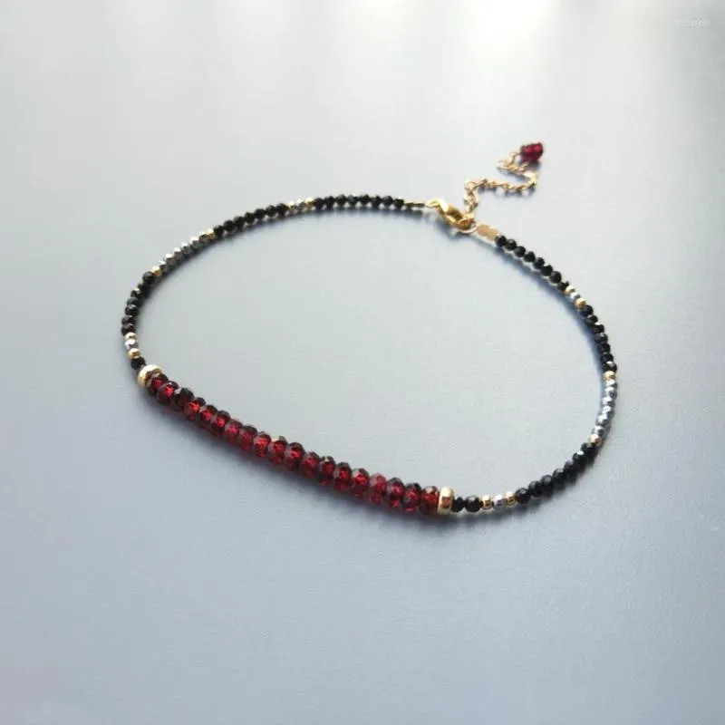 Anklets Lii Ji Garnet Black Spinel Hematite 14K Gold Filled Sparkling Natural Real Stone Handmade Jewelry For Women