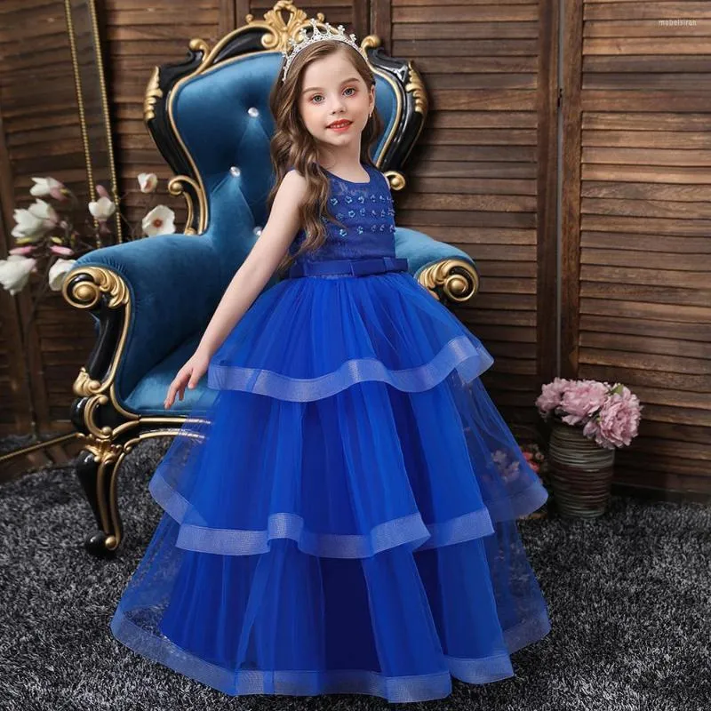 Girl Dresses Highend Elegant Girls Long Sleeve Silk Lace Christmas Clothes Wedding Party Dress For Children's Princess