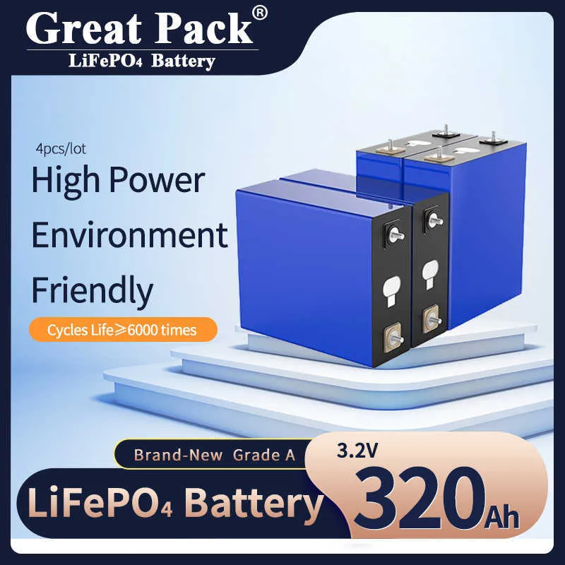 4-16pcs 3.2V 320AH Ciclo profundo Recarreg￡vel LifePO4 Novo sistema de armazenamento solar de armazenamento em casa A Grade A