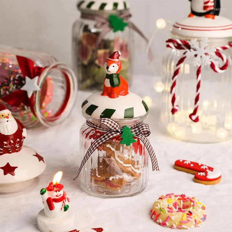 Bouteilles de stockage, réservoir de grains entiers, pot scellé en verre de qualité alimentaire, filet de bonbons de noël, petite bouteille de collation rouge