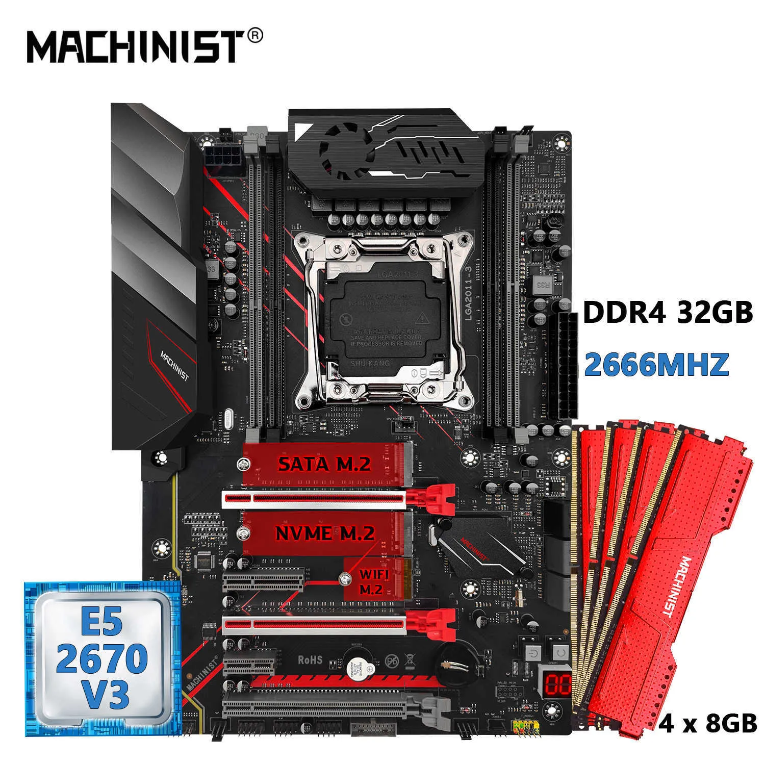 MACHINIST E5 MR9A PRO MAX LGA 2011-3 Kit combinado de placa base con CPU Xeon E5 2670 V3 y memoria RAM DDR4 de 32 GB ATX