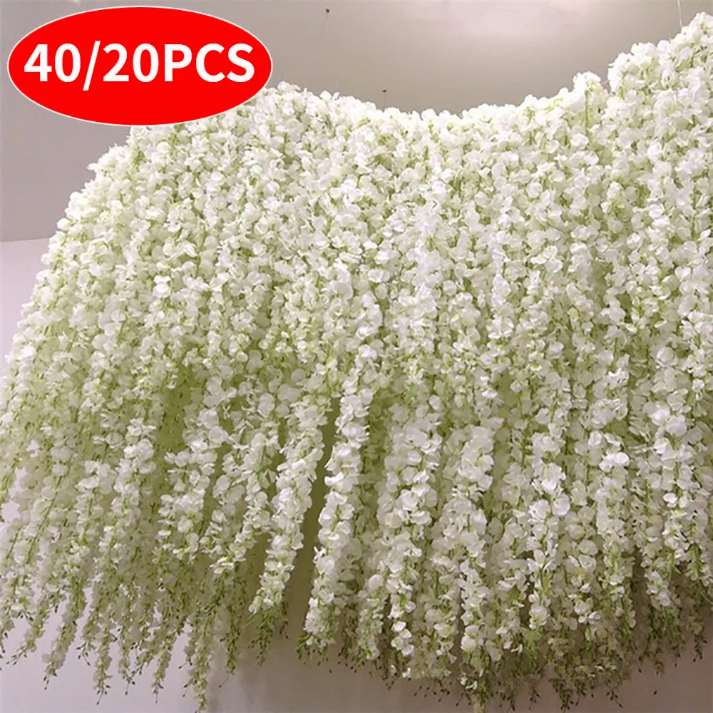 Dekoratif Nesneler Figürinler 40 20pcs Yapay Wisteria Çiçekleri Asma Çelenk Asma Rattan Sahte Çiçek İpi İpek Ev Bahçe Düğün Dekorasyonu 230104