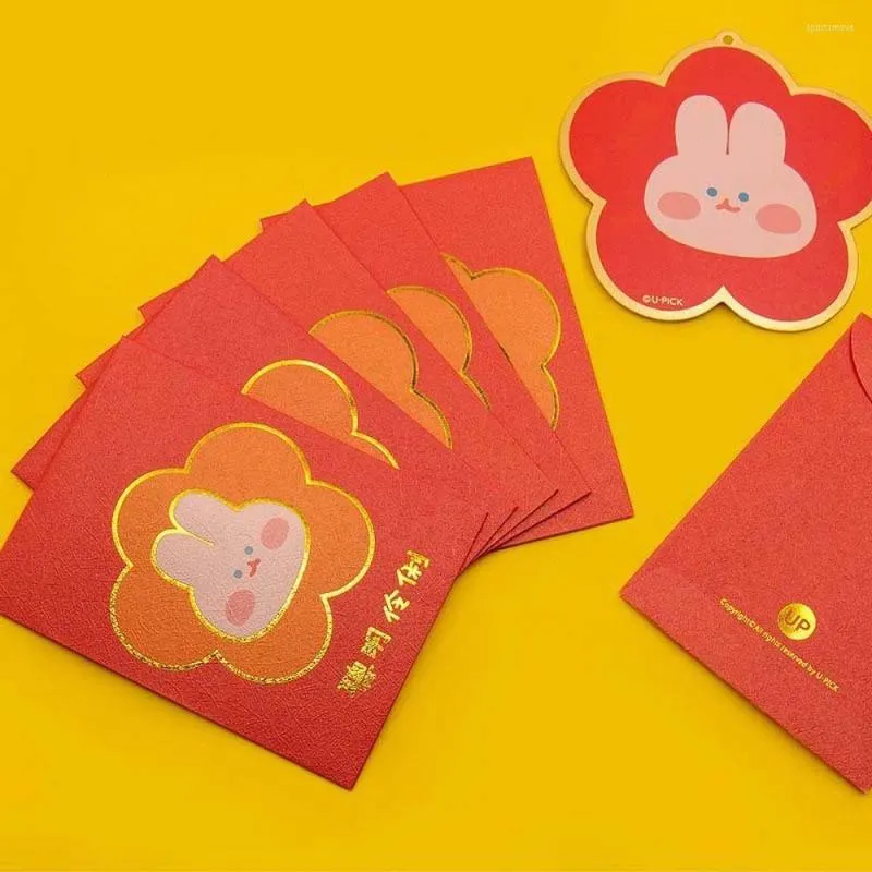 Подарочная упаковка 6 шт./Set Cute Red Envelope Cartoon Design Year Money Cacking Bag Simple прямоугольник Poket для весеннего фестиваля