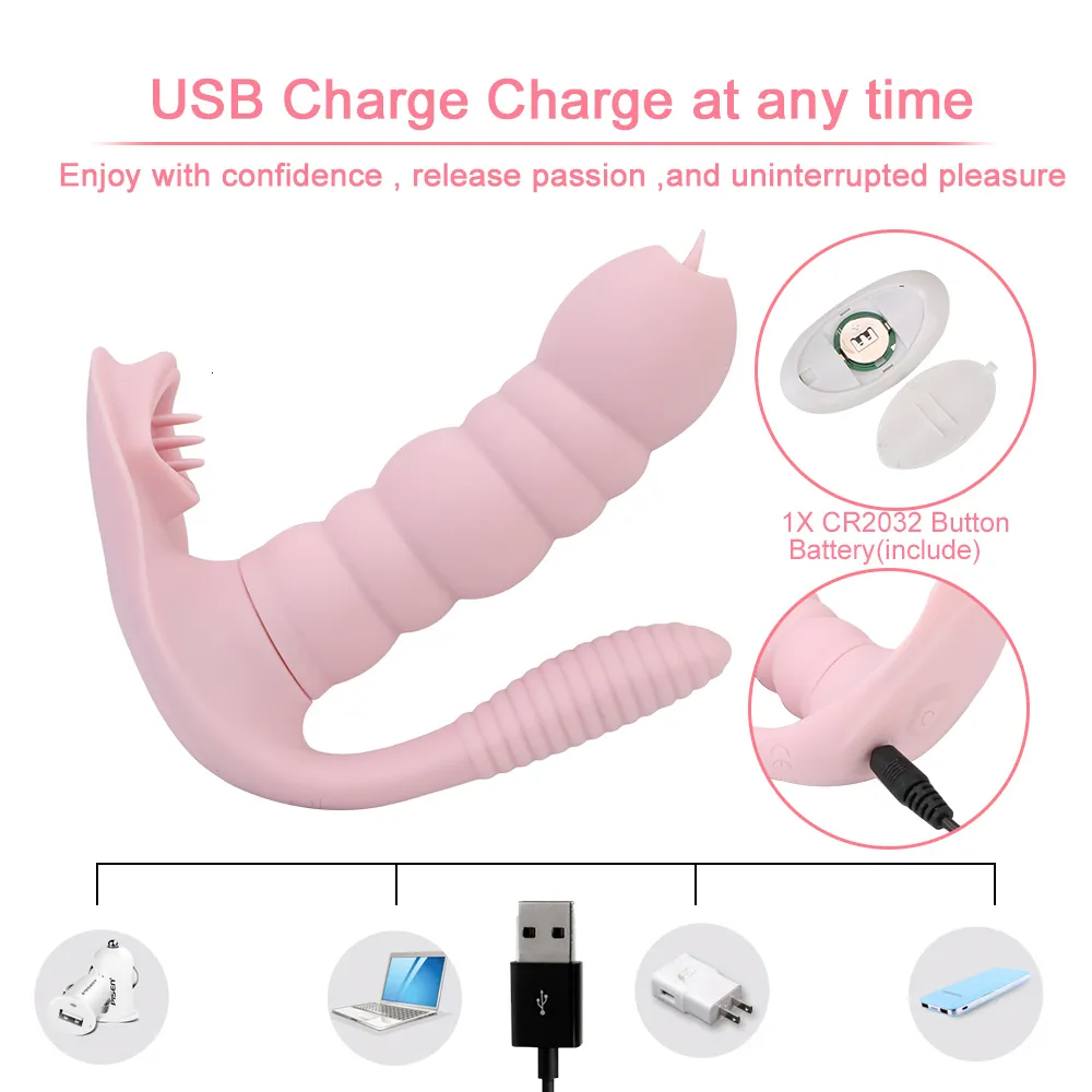 Anal Spielzeug 3 IN 1 Höschen Vibrator Für Frauen Klitoris l Leckt Erhitzt Dildos Anal Plug Weibliche Masturbator_voghion.com