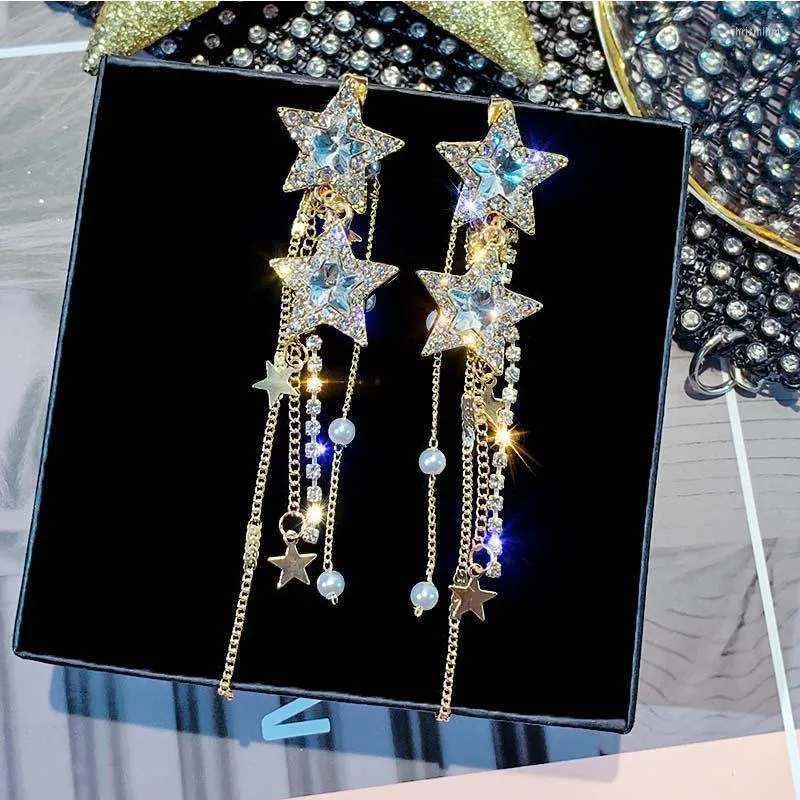 Boucles d'oreilles pendantes en cristal coréen pour femmes, bijoux XH, longue chaîne à pampilles, étoile à la mode, 2023