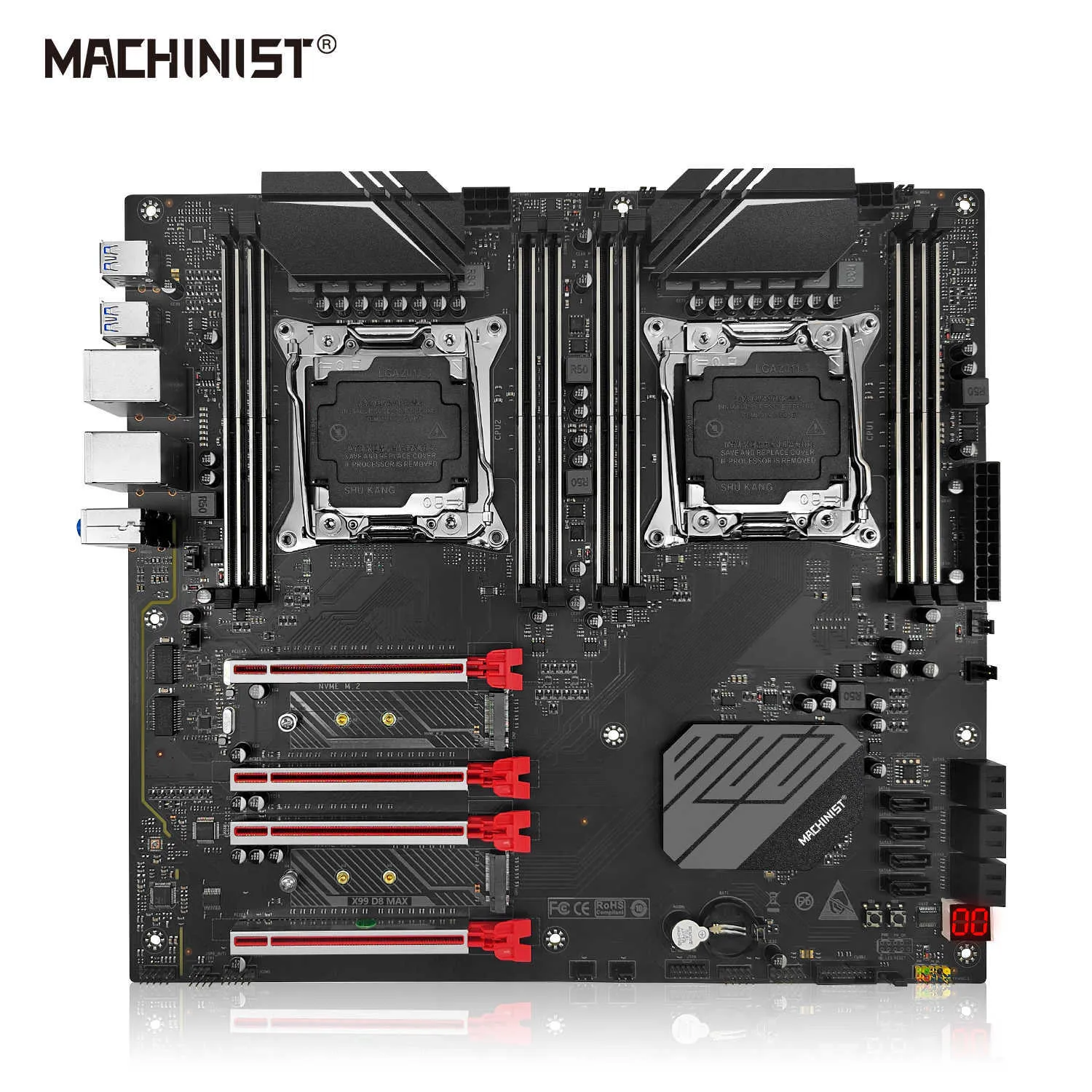 Machinist X99 듀얼 CPU 마더 보드 LGA 2011-3 E-ATX USB3.0 지원 듀얼 Xeon 프로세서 및 듀얼 M.2 슬롯 8 DDR4 RAM X99 D8 MAX