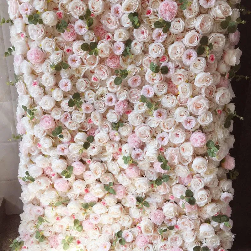 장식용 꽃 SPR 베이비 핑크 벽 배경 꽃 패널은 천 ​​기반 결혼식 행사 배열 배열 꽃을 굴릴 수 있습니다.