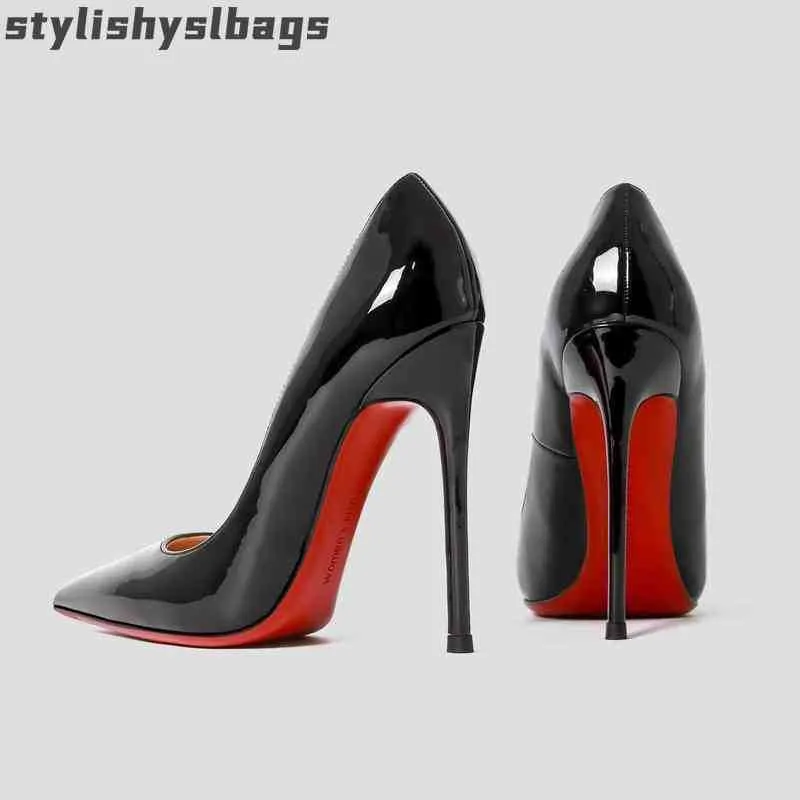 Elbise Ayakkabıları Elbise Ayakkabıları Moda Kadınlar Yüksek Marka Kırmızı Sivri Alt Pompalar Siyah İnce Topuk 8cm 10cm 12cm Sığ Seksi Düğün Ayakkabıları 43 010523H