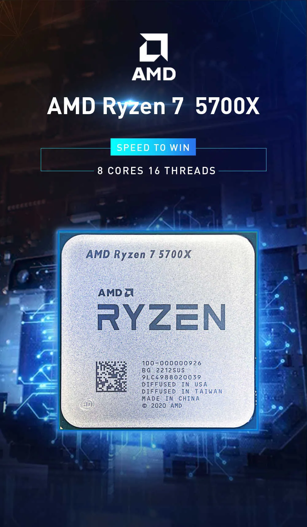 NEW AMD Ryzen 7 5700X R7 5700X 3.4 GHz 8-Core 16-Thread 65W CPU Processor  L3=32M 100-000000926 Socket AM4 no fan