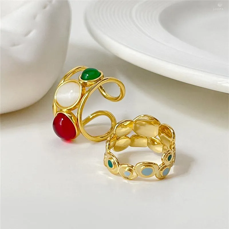 Pierścienie klastra modne kolorowe kolorowe kamienie opalowe otwarte dla kobiet osobowość oświadczenie pierścionkowe biżuteria hurtowa
