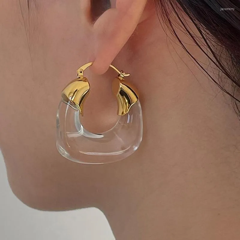 フープイヤリング透明な幾何学丸濃厚樹脂女性用金色の金属耳バックルアクリルパーティージュエリー