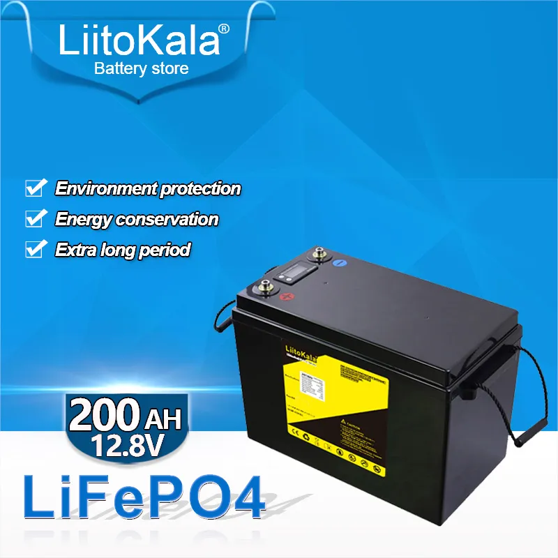 Liitokala 12.8V Lifepo4 12v 200ah batteria al litio BMS 4S per inverter barche camper UPS Go Cart Accumulo di energia solare 10A Carica