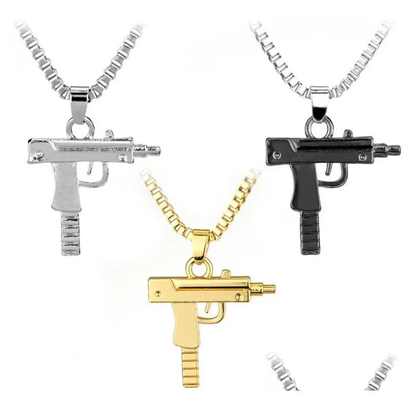 Hänge halsband nya uzi guldkedja gotiska hiphop hine pistol halsband män kvinnor modemärke pistol form långa smycken gåvor punk g dhwgx