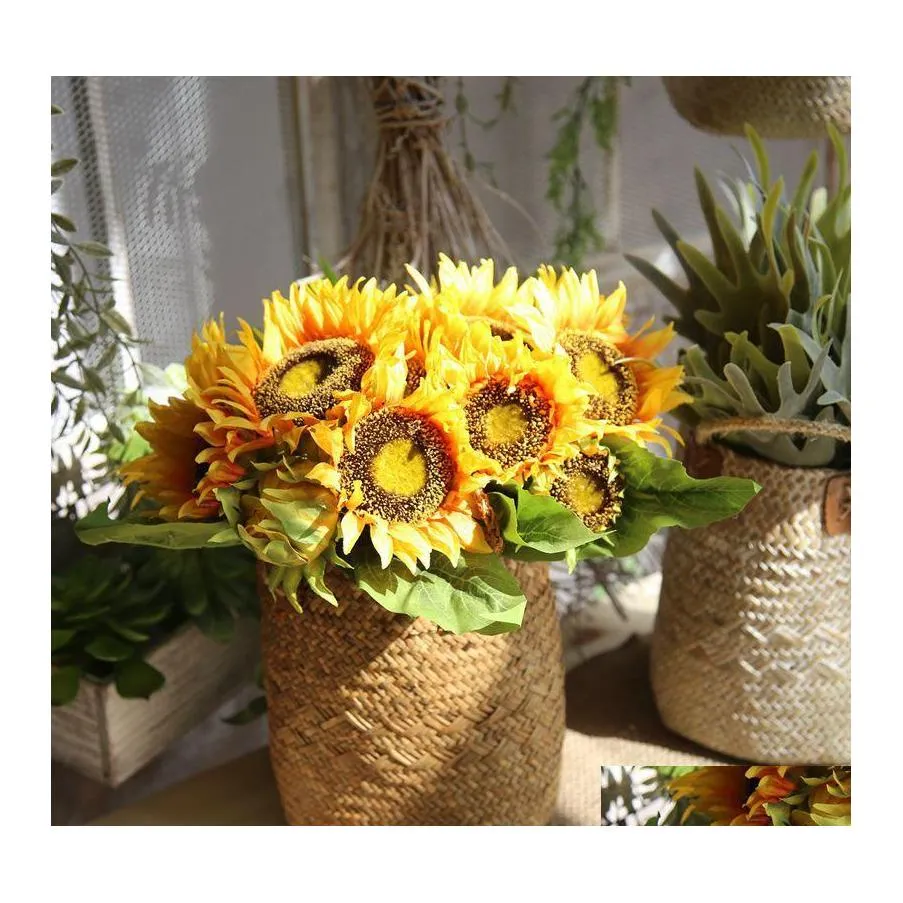 Dekoracyjne kwiaty wieńce 7pcs/działka sztuczna słonecznika stokrotka rośliny rośliny domowe dekoracja ślubna fałszywa bukiet wystrój upuść deliv dh0md