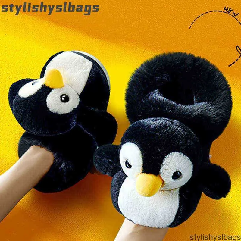 Pantoufles Femmes pantoufles BEVERGREEN Mignon Pingouin All Inclusive Design Femmes Maison Fourrure Pantoufles En Peluche Bottes Chaudes Couples Chaussures Intérieur Moelleux Diapositives 010523H