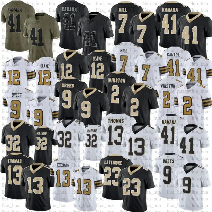 Derek Carr Alvin Kamara Football Jersey Tyrann Mathieu Taysom Hill Chris Olave Michael Thomas Jameis Winston Demario Davis Lattimore Jerseys