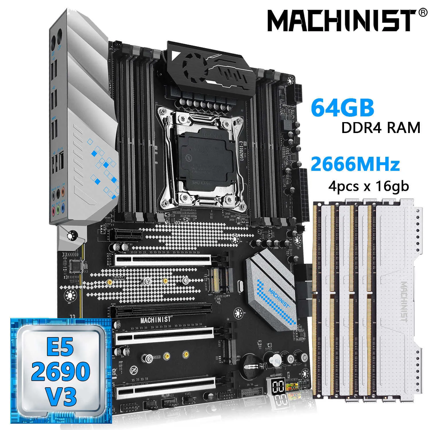 Kit combinato scheda madre Machinist X99 LGA 2011-3 con CPU Intel Xeon E5 2690 V3 e memoria RAM DDR4 64GB ATX X99 MR9S