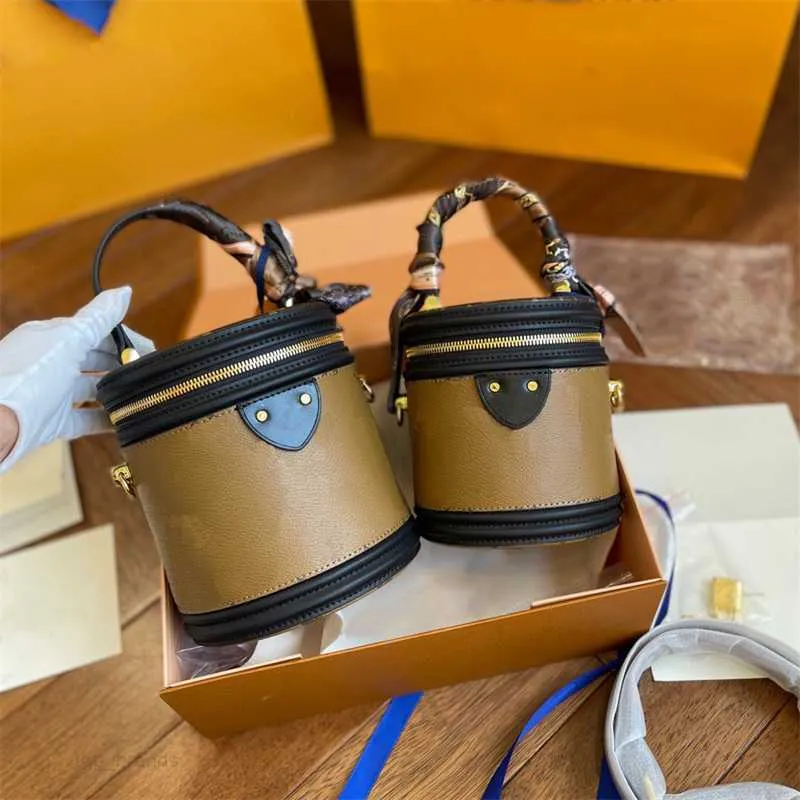 2023 luxe ontwerpers bakken handtassen dames vintage topniveau lederen tonvormige tassen emmer drumtas cilinder mini-tas met één handvat Designe top