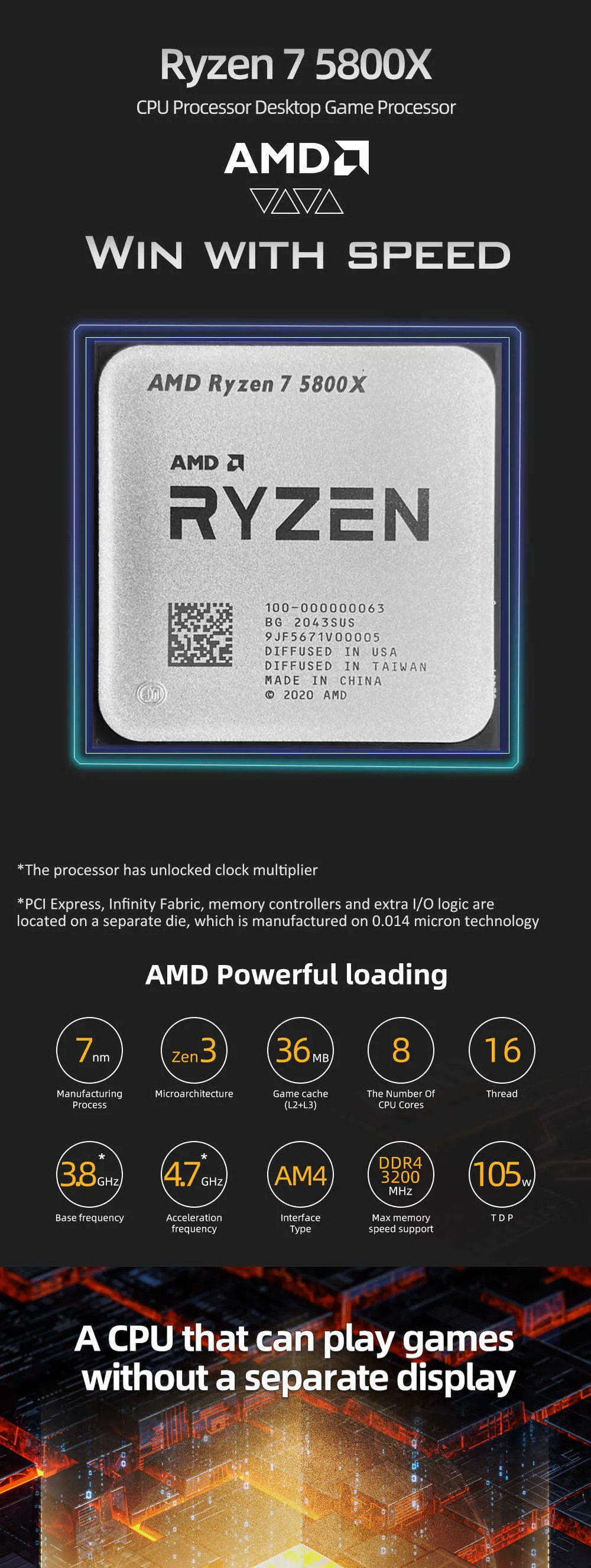 Amd Ryzen 7 5800x R7 5800x 3.8 Ghz Eight-core Sixteen-thread 105w Cpu  Processor L3=32m 100-000000063 Socket Am4 No Fan - Cpus - AliExpress