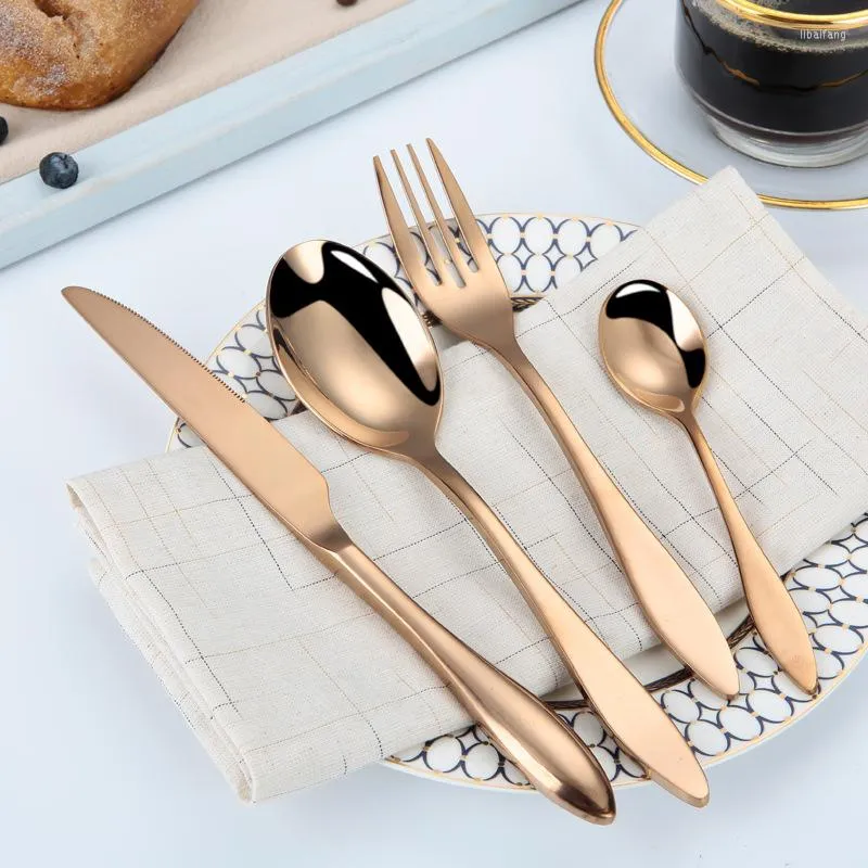 Dinnerware Sets 24 Pcs Dinner Set Stainless Steel Hand Mirror Cutlery Tableware Fashionable Luxury Rendering Kitchen Accessories Utensils