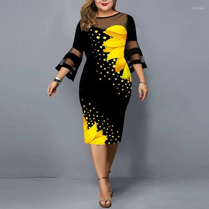 Casual Kleider Plus Size Kleid für Jahr 2023 Sommerblatt gedrucktes Flare -Ärmel Abendparty Frauenkleidung elegante Outfits