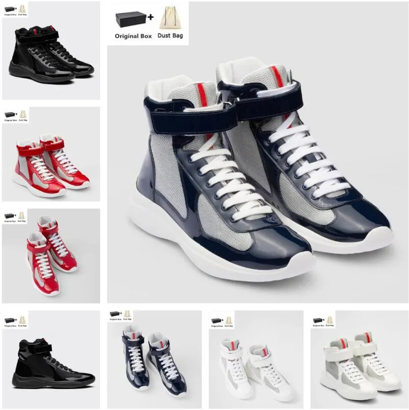 Ausgezeichnete America Cup Sportschuhe Herren High-Top-Turnschuhe Lackleder Kalbsleder Mesh Nylon Casual Walking Leichte Gummisohle Berühmte Trainer Schuh EU38-46